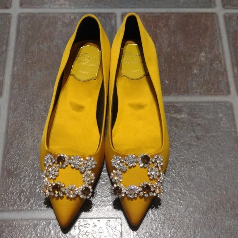 Roger Vivier Flower Strass Crystal embellishment Satin Ginger yellow flat Size35 - Picture 14 of 14